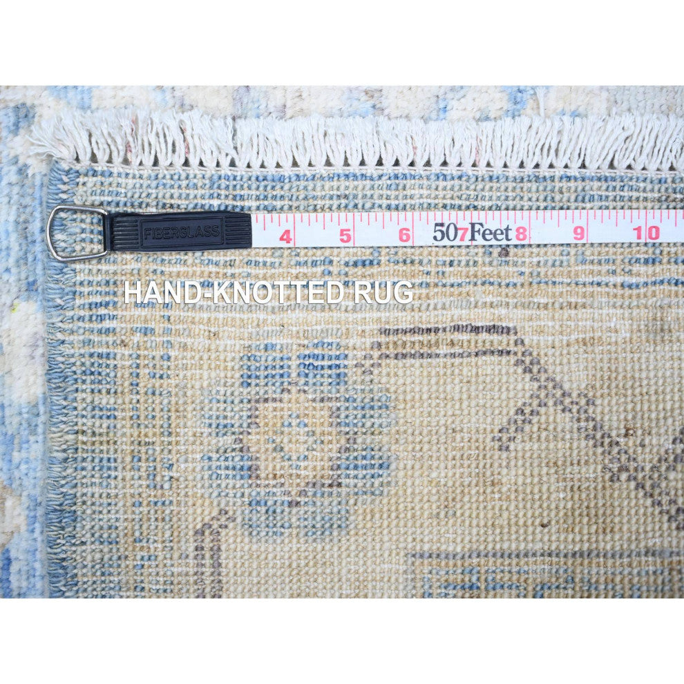 Blue Wool Peshawar With Faded Design Hand Knotted XL Runner Rug, 2'6"x16'2"