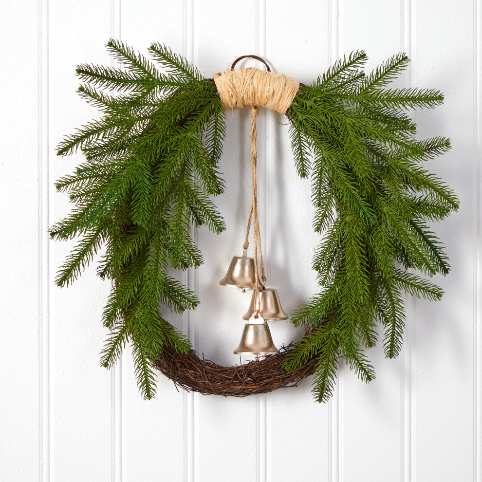 Nearly Natural W1276 24 Holiday Christmas Pine and Hanging Bells Wreath