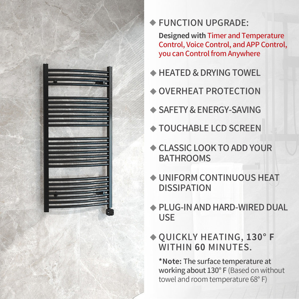 HEATGENE Smart Towel Warmer With Timer and Temperature Control, Matt Black