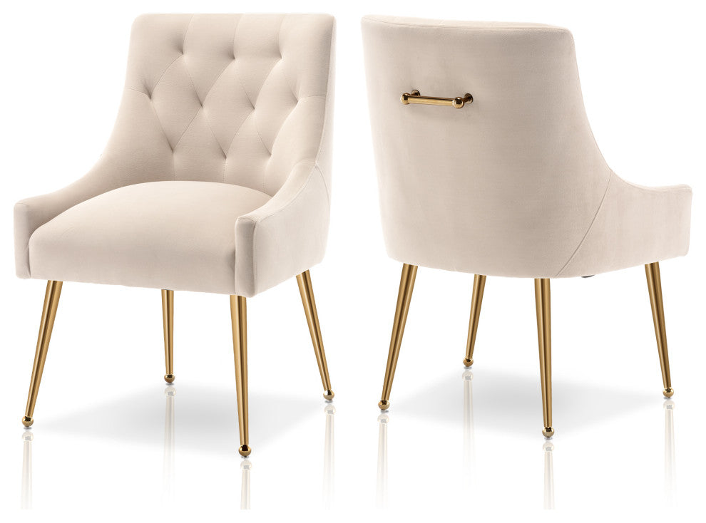 SEYNAR Elegant Velvet Dining Chairs Set of 2, Tufted Upholstered Accent Chair, Beige