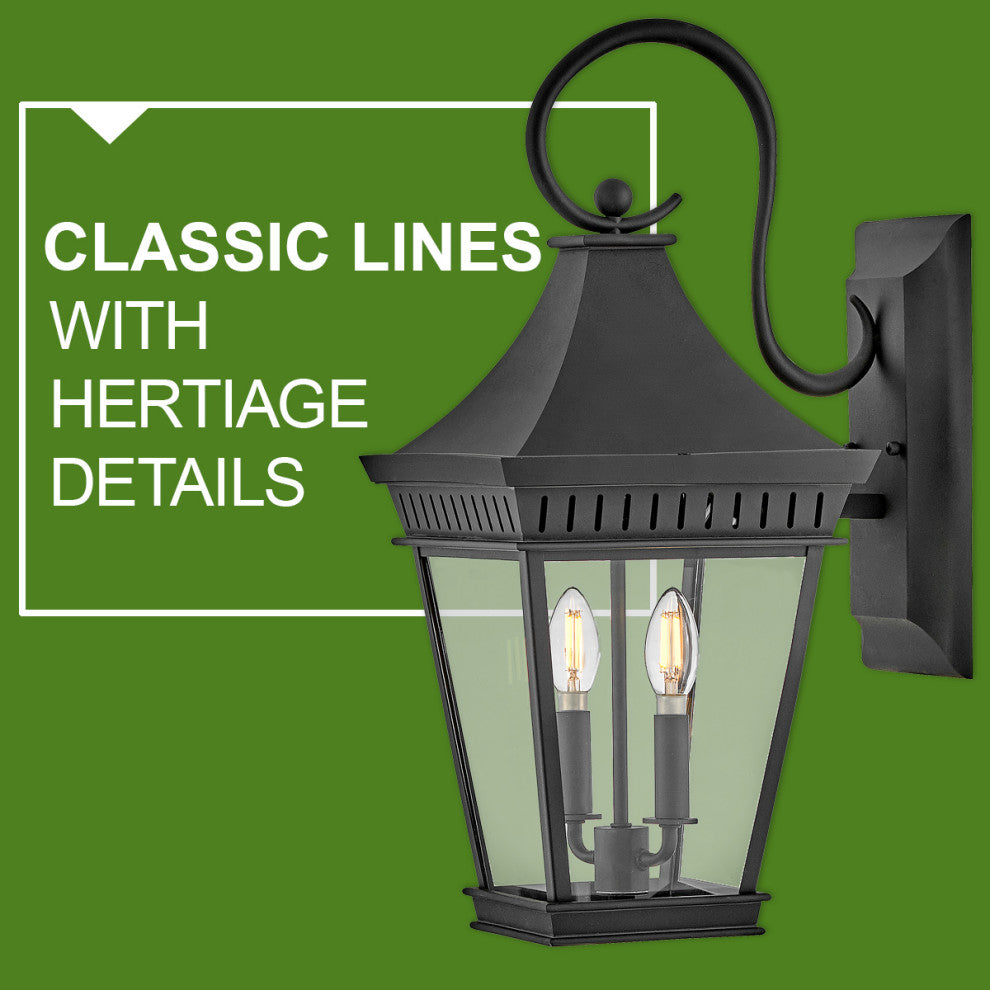 Hinkley Chapel Hill Large Wall Mount Lantern, Museum Black