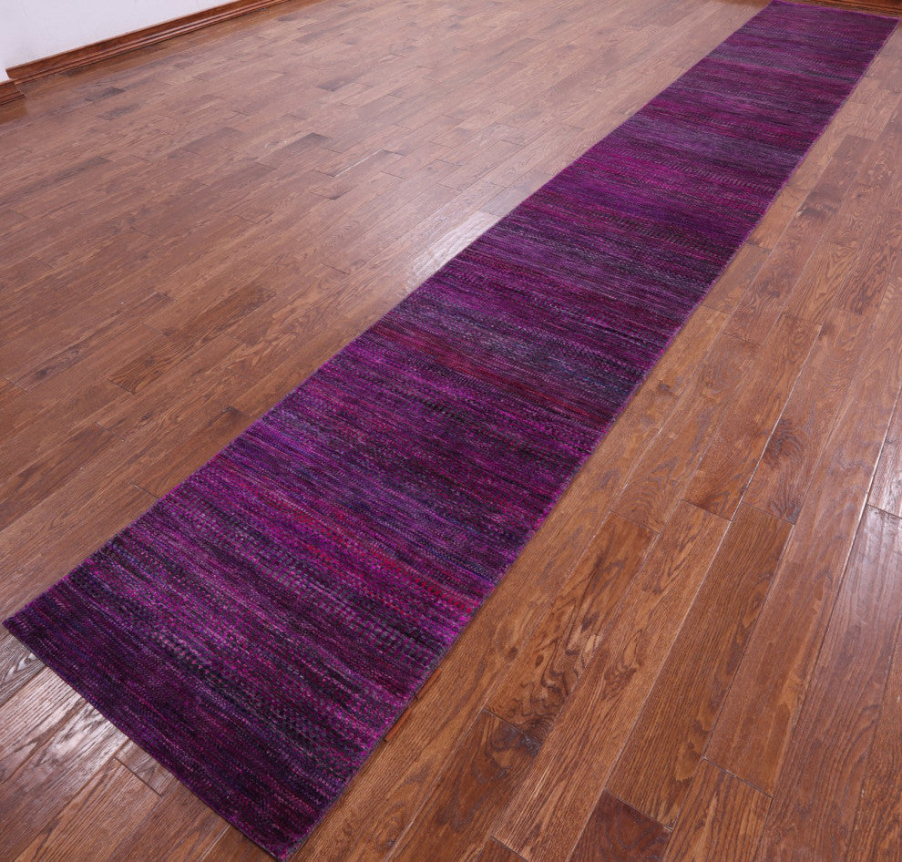 2' 8" X 21' 4" Super Savannah Gabbeh Wool and Silk Hand Knotted Runner Rug Q6881