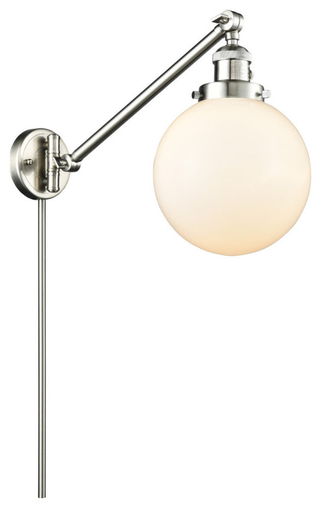 Beacon 1-Light LED Swing Arm Light, Brushed Satin Nickel, Glass: White Cased