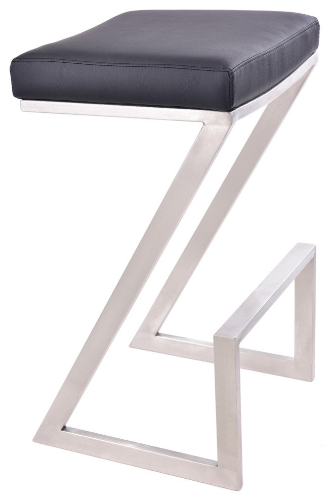 26" Contempo Black Faux Leather and Stainless Backless Bar Stool