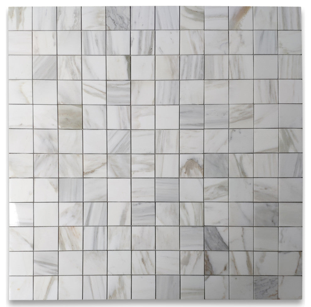 Calacatta Gold Marble 3x3 Square Mosaic Tile Polished, 1 sheet