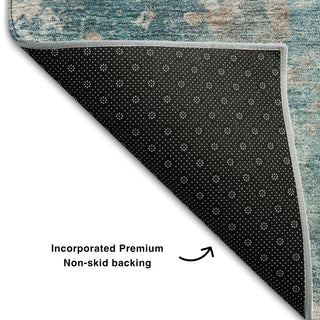 Premium Machine Washable Mayfield AMF573 Teal 2'3" x 7'6" Runner Rug