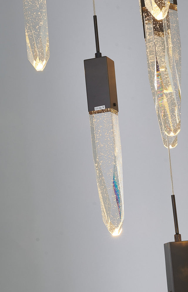 Black Multi-Tiered Linear Chandelier with Crystal Accents, Matte Black