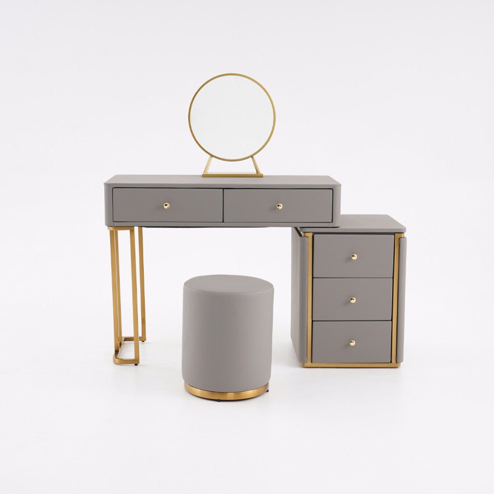 Makeup Vanity Set with Drawers Retractable Dressing Table Stool & Mirror