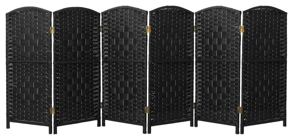 3 ft. Short Diamond Weave Fiber Room Divider Black 6 Panel