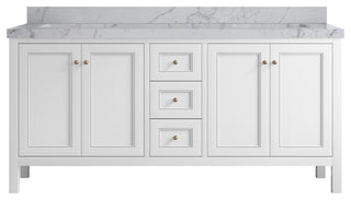 Nashville 72" Double Sink Bath Vanity, White 2" Venatino Quartz