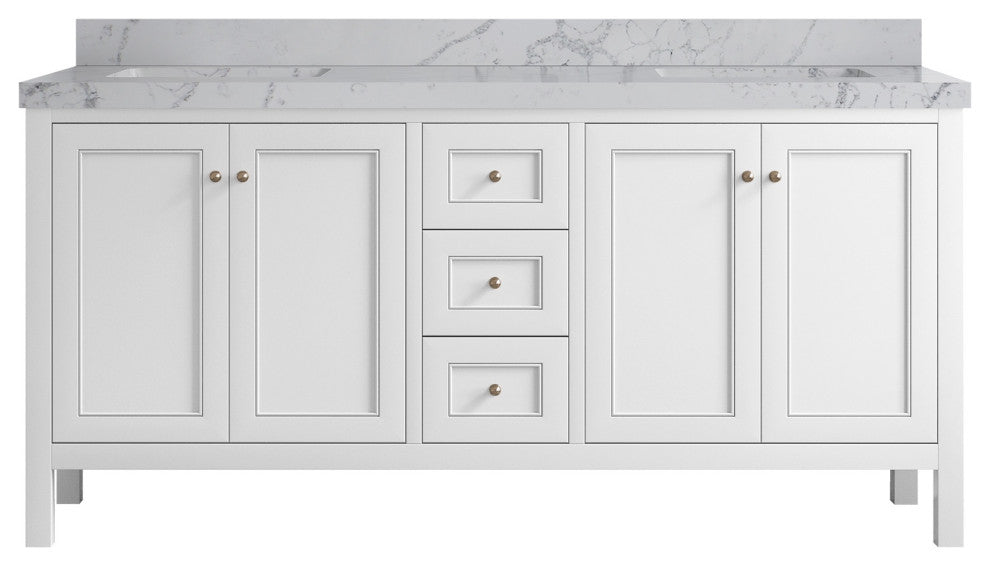 Nashville 72" Double Sink Bath Vanity, White 2" Venatino Quartz