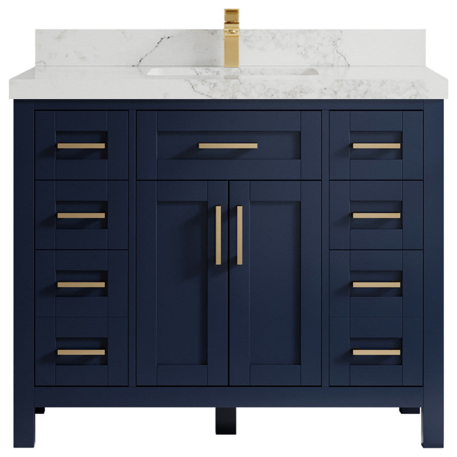 Cambridge 42 Single Sink Bath Vanity in Hale Navy Blue 2" Calacatta Nuvo