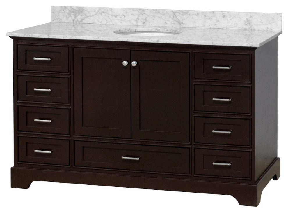 Harper 60" Bathroom Vanity, Chocolate, Carrara Marble, Single