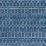 Moroccan HYPE Boho Vintage Diamond Runner Rug, Blue/White, 5' Square