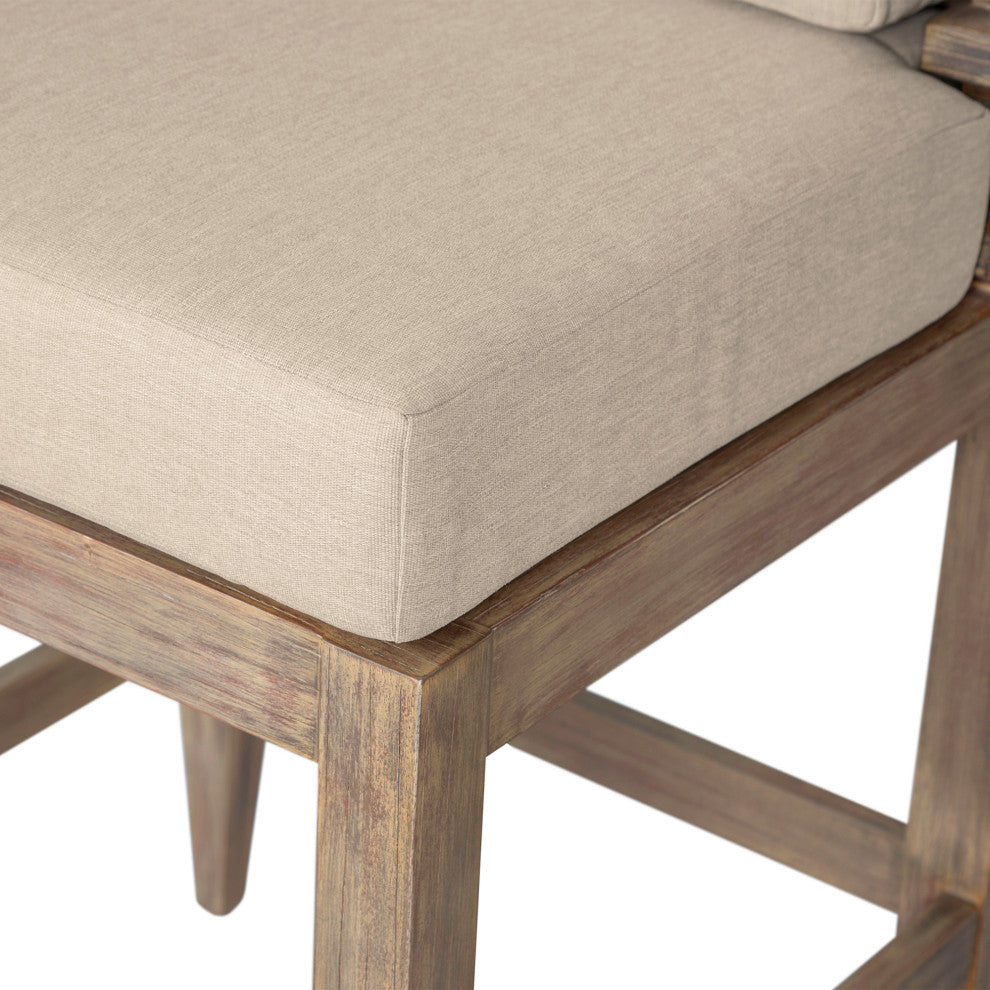 Vivid Outdoor Patio Counter Stool, Light Eucalyptus Wood Taupe Olefin Cushions