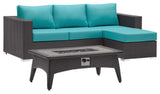 Convene 3 Piece Set Outdoor Patio with Fire Pit Espresso Turquoise