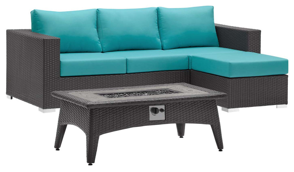 Convene 3 Piece Set Outdoor Patio with Fire Pit Espresso Turquoise