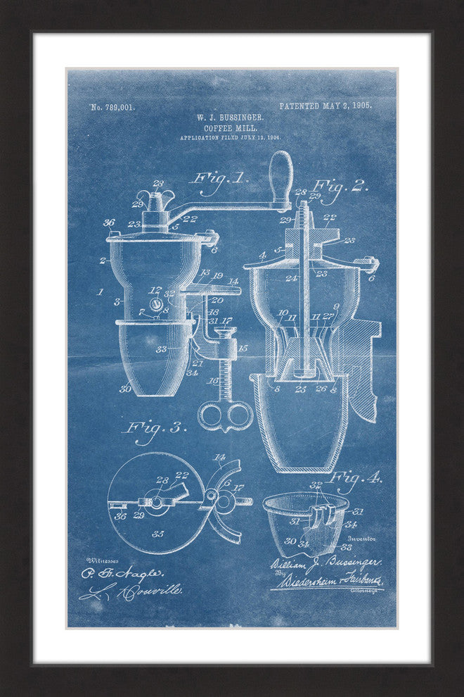 "Coffee Mill 1905 Blueprint" Framed Painting Print
