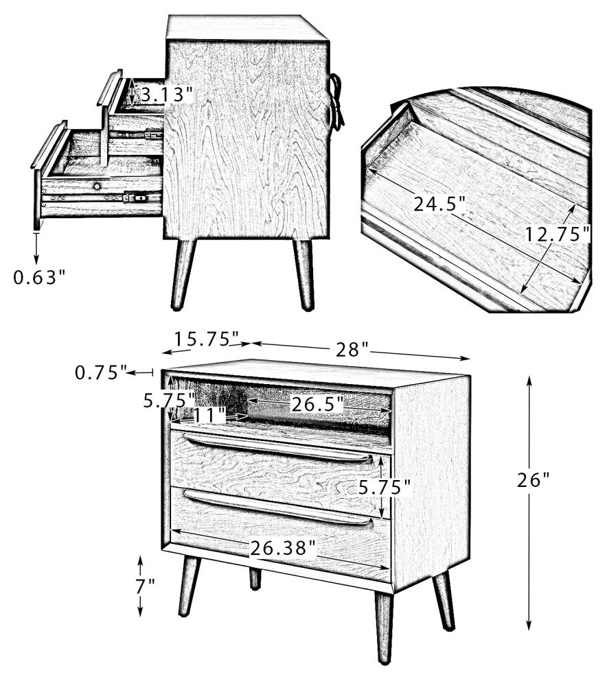 Drawer Nightstand With Built-In Outlets, Set of 2, Acorn