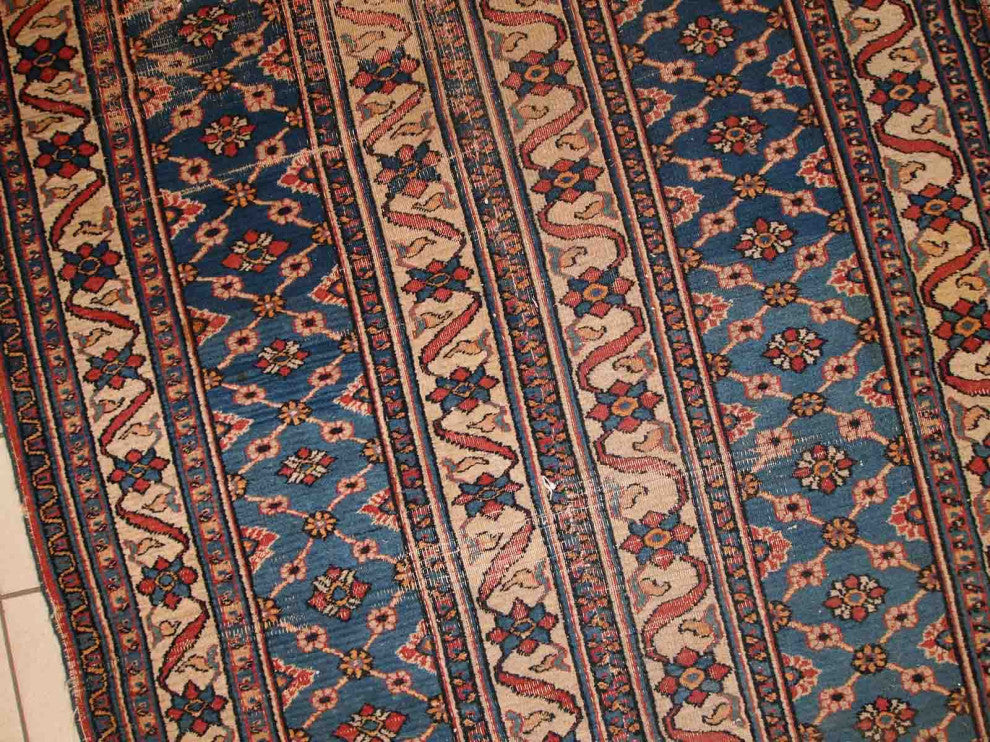 Handmade antique Persian Mashad runner 4.3' x 14' (132cm x 427cm) 1900s