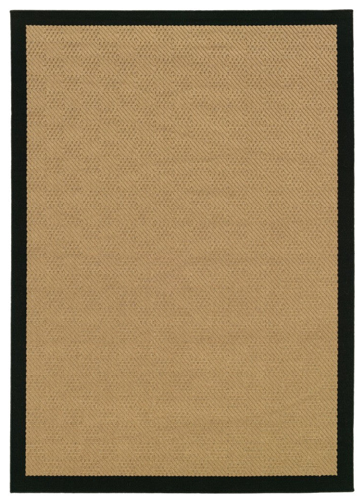 9"x13" Beige and Black Plain Indoor Outdoor Area Rug