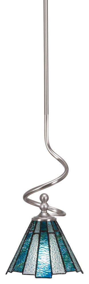 Capri 1-Light Mini Pendant with Hang Straight Swivel, Brushed Nickel/Sea Ice Art