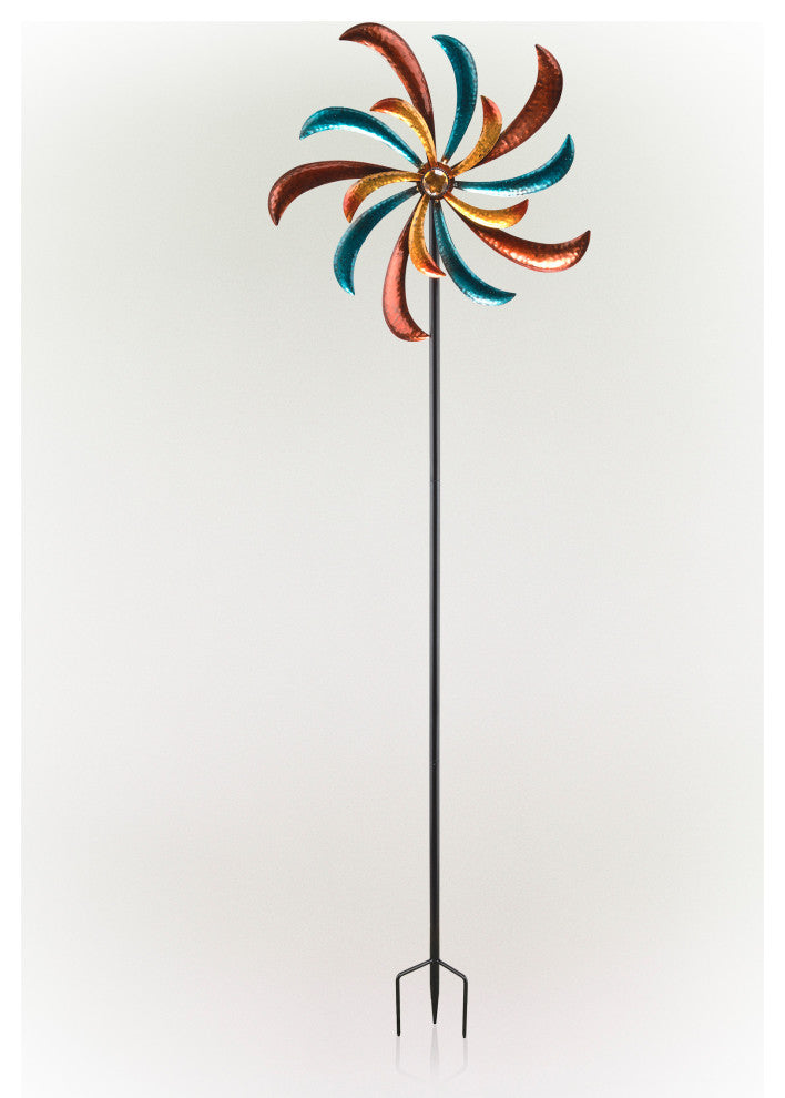 63" Tall Outdoor Curved Blade Windmill Stake Kinetic Spinner