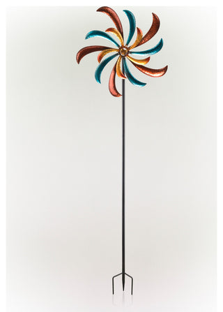 63" Tall Outdoor Curved Blade Windmill Stake Kinetic Spinner