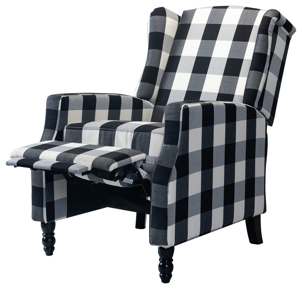 Upholstered Manual Recliner With Wingback, Black