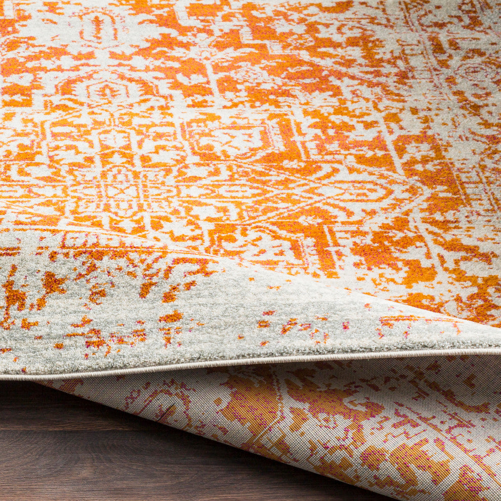 Harput Traditional Burnt Orange, Light Gray Area Rug, 3'11"x5'7"