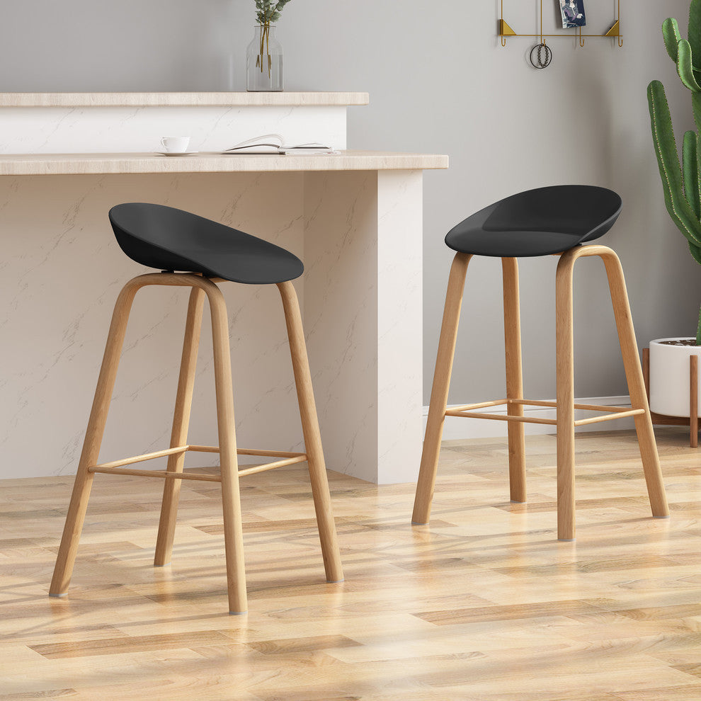 Morgan 30" Modern Barstool With Iron Legs, Set of 2, Black