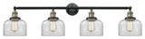 Large Bell 4-Light Bath Fixture, Clear Glass, Black Antique Brass