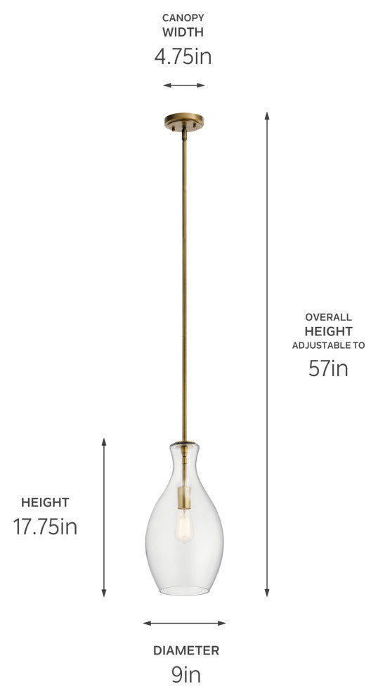 Kichler Everly 1 Light Pendant, Natural Brass