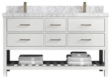 Parker 60 Double Sink Bathroom Vanity in White 2" Carrara Marble