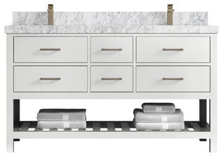 Parker 60 Double Sink Bathroom Vanity in White 2" Carrara Marble