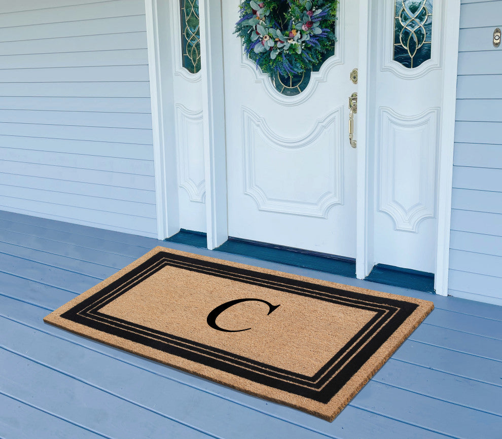 A1HC Natural Coir Monogrammed Entrance Flock Outdoor Durable Doormat 24" X 39",