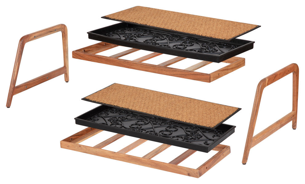 Double-Tier Natural Stand With 3-Pair Rubber Boot Trays Arrowhead