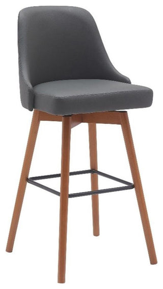 Armen Living Sicily 30" Swivel Wood & Faux Leather Bar Stool in Walnut/Gray