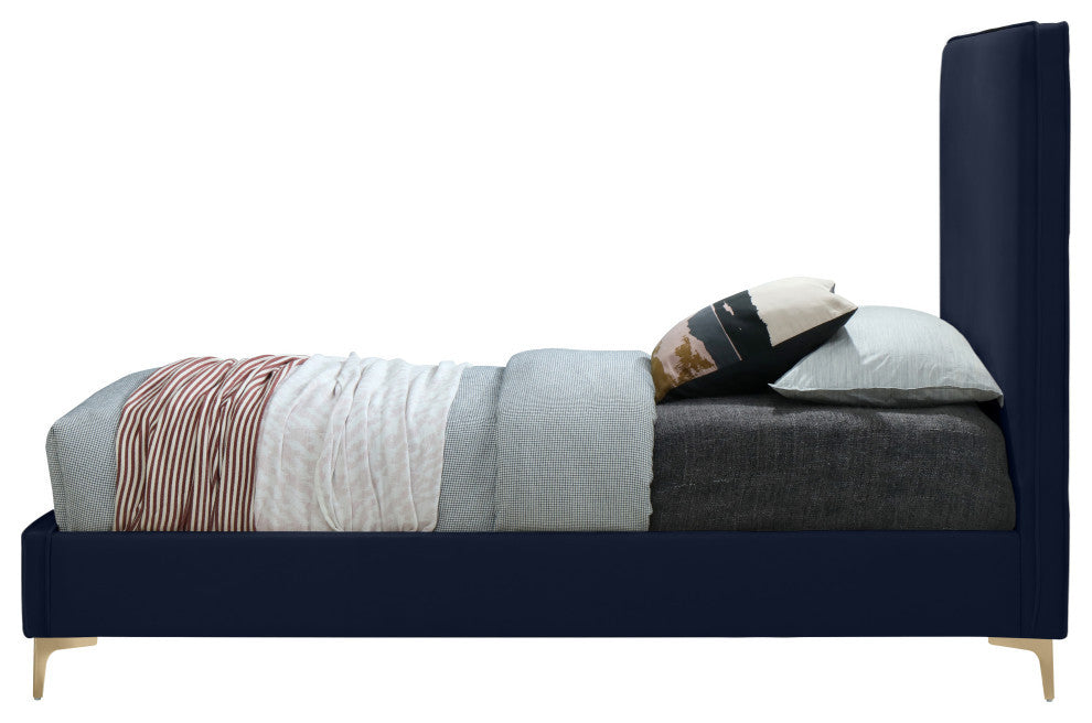 Geri Velvet Upholstered Bed, Navy, King