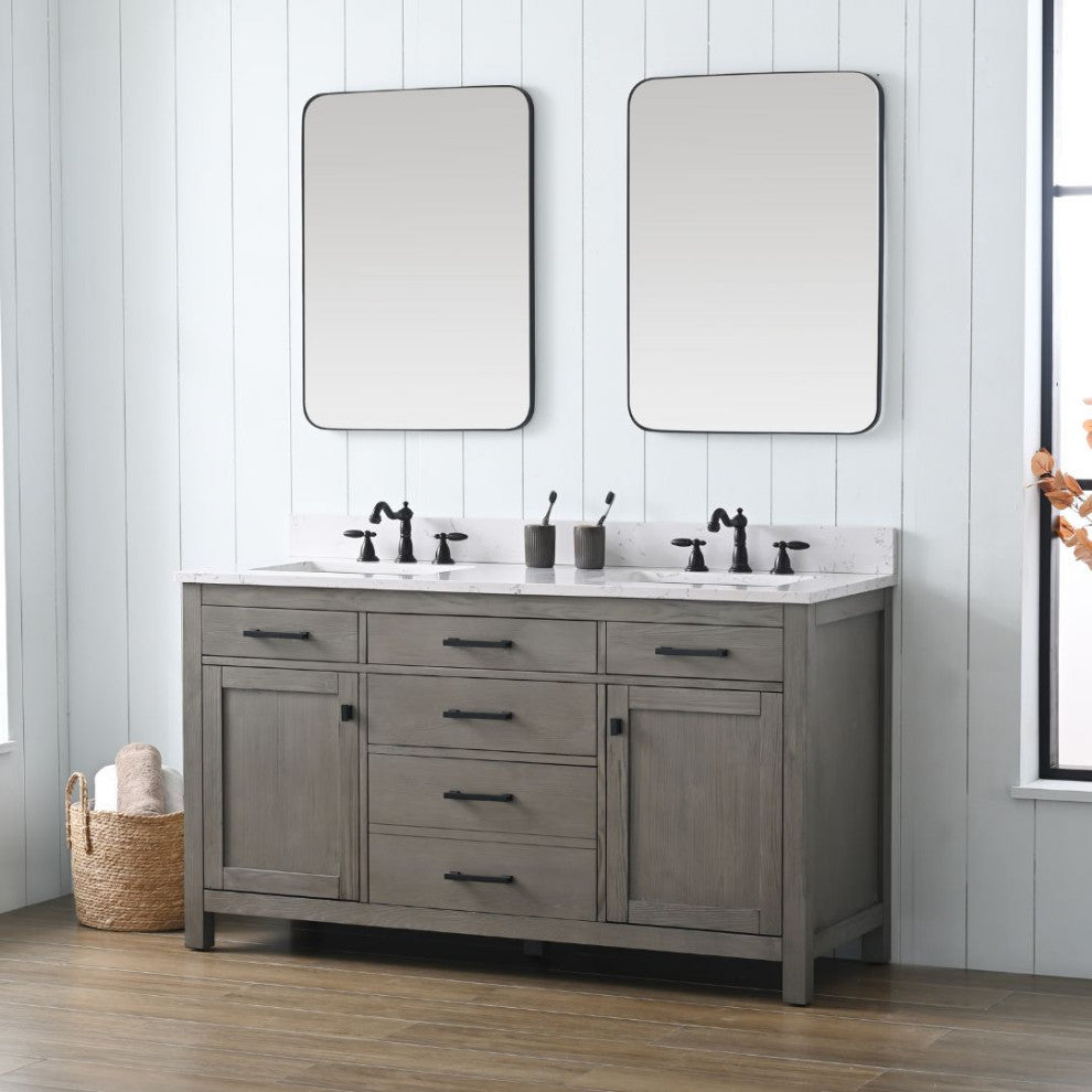 Jasper 60" Bathroom Vanity, Textured Gray, Ariston White Engineered Stone Top