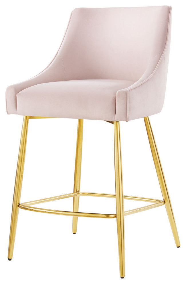 Counter Stool Chair, Set of 2, Pink, Velvet, Modern, Mid Century Lounge Dining