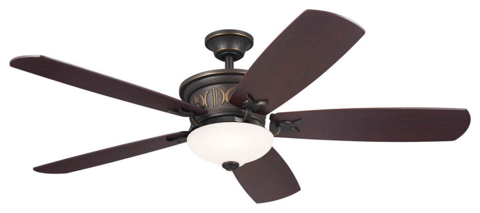 56" Crescent Ceiling Fan, Olde Bronze, Reversible Walnut/Cherry Blades