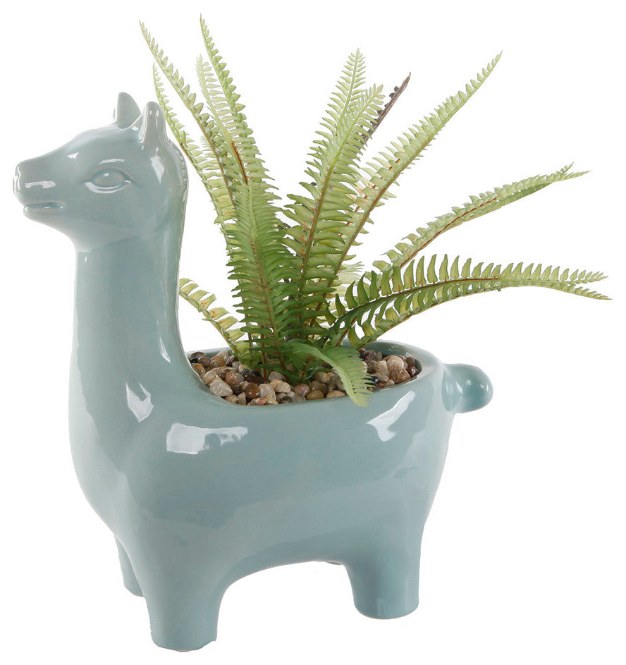 10"H Md Fern Ceramic Teal Llama,Teal