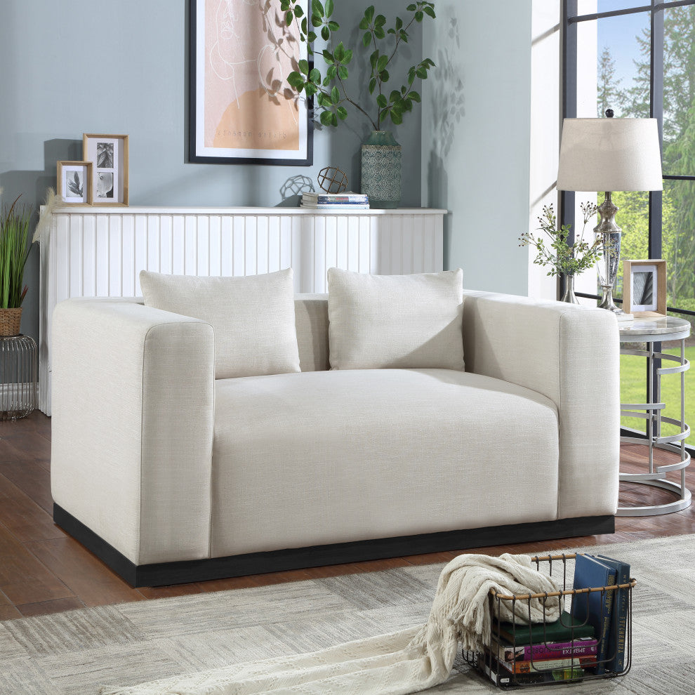 Alfie Linen Textured Fabric Upholstered Loveseat, Beige