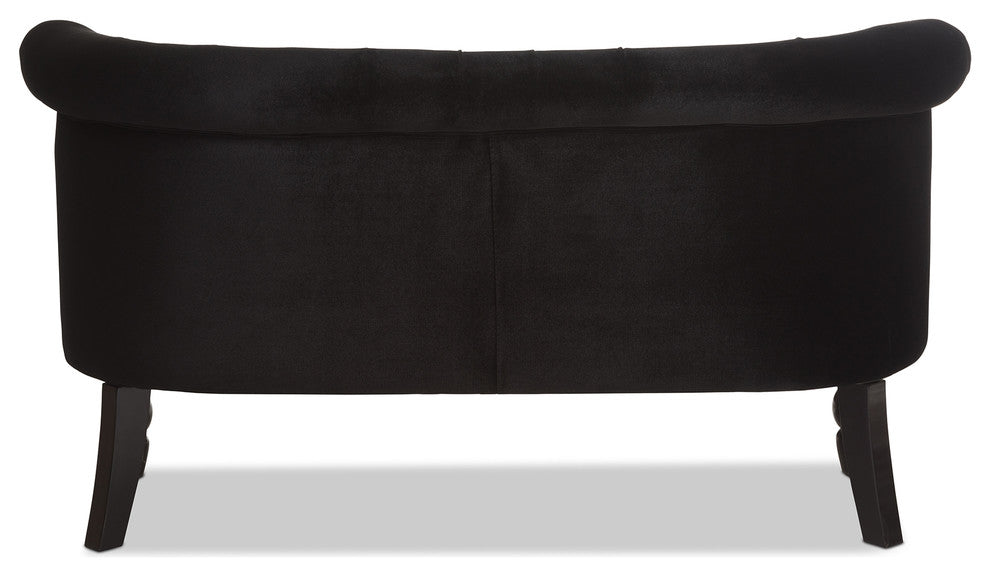 Flax Victorian Style Black Velvet Fabric Upholstered 2-seater Loveseat