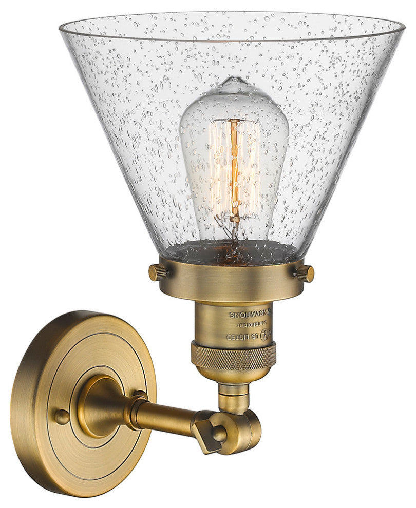Large Cone 1-Light LED Sconce, Brushed Brass, Glass: Seedy