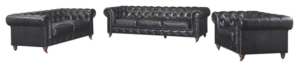 Top Grain Leather Chesterfield Love Seat, Slate