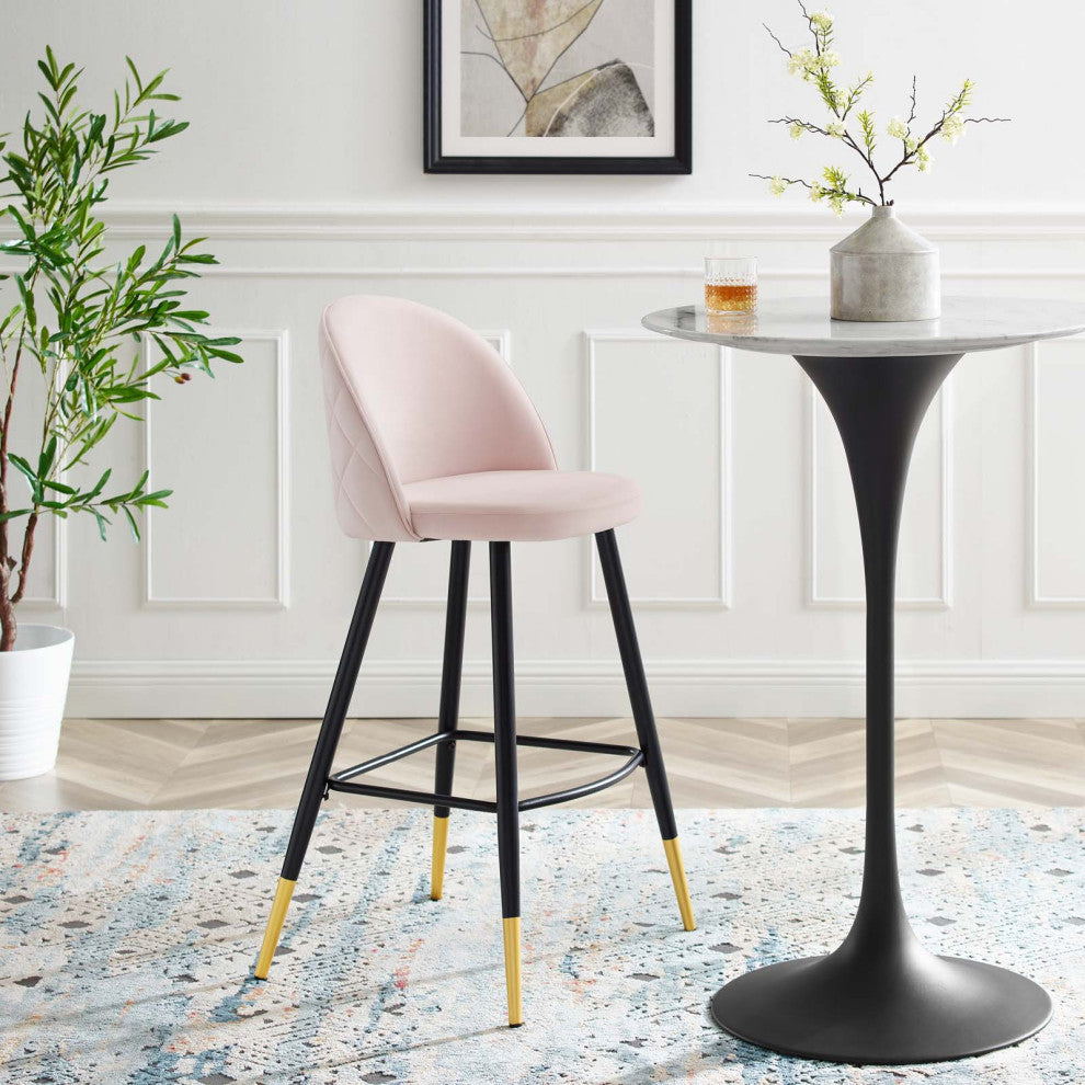 Bar Stool Chair Barstool, Set of 2, Velvet, Metal, Pink, Modern, Bar Pub Bistro