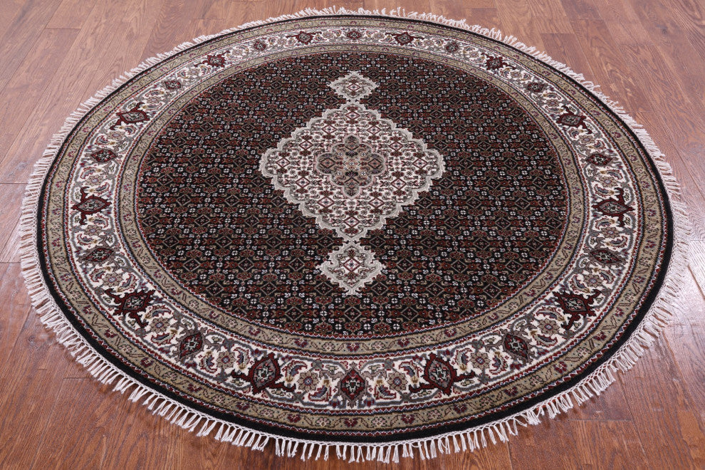 6' Round Wool and Silk Persian Tabriz Handmade Rug Q8915