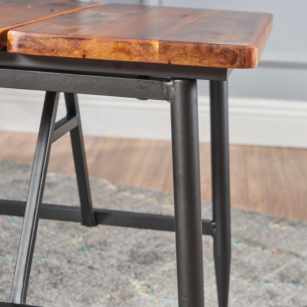 GDF Studio Ophelia Outdoor Industrial Acacia Wood Accent Table With Iron Accent
